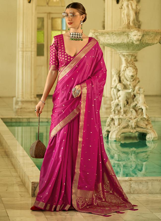 Sattin Silk Rani Pink Traditional Wear Weaving Saree